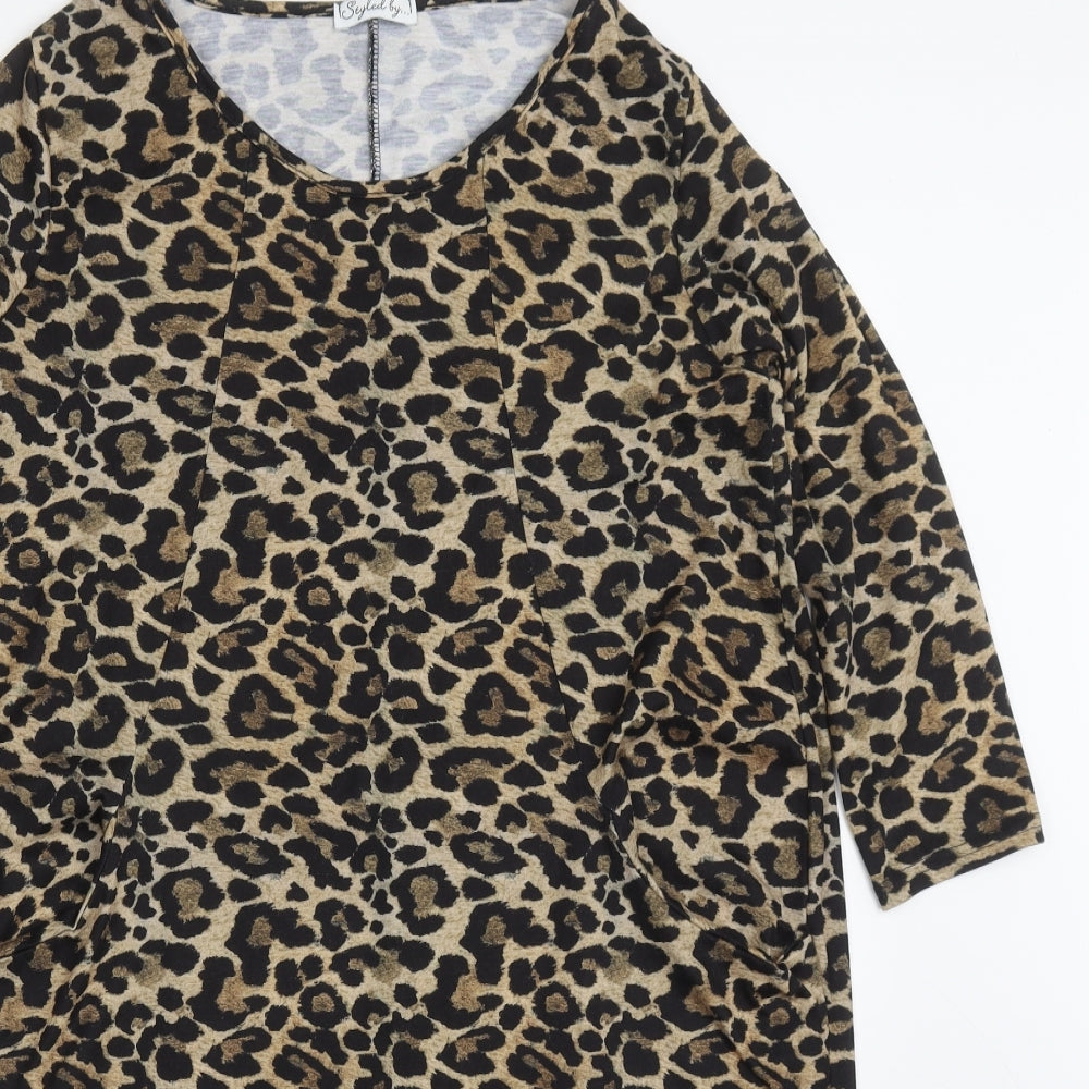 Styled By Womens Brown Animal Print Polyester T-Shirt Dress  Size M  Round Neck Pullover