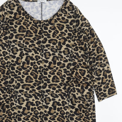 Styled By Womens Brown Animal Print Polyester T-Shirt Dress  Size M  Round Neck Pullover