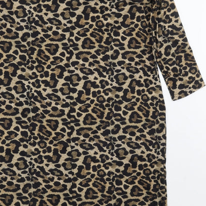 Styled By Womens Brown Animal Print Polyester T-Shirt Dress  Size M  Round Neck Pullover
