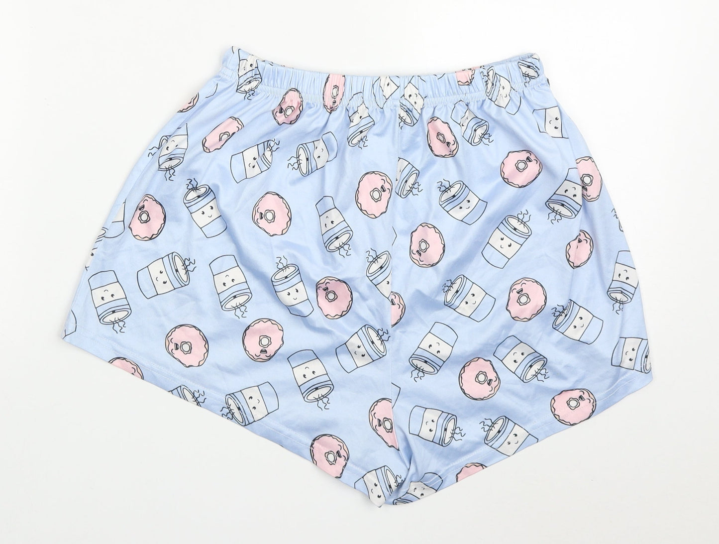 SheIn Womens Blue  Polyester Sweat Shorts Size M  Regular Drawstring - Doughnuts and Coffee Pyjama Shorts