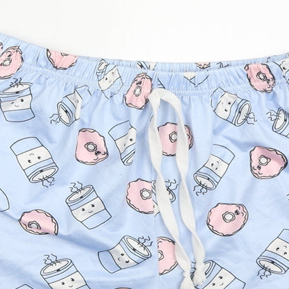 SheIn Womens Blue  Polyester Sweat Shorts Size M  Regular Drawstring - Doughnuts and Coffee Pyjama Shorts