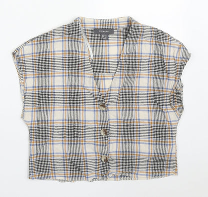 Primark Womens Beige Check Cotton Basic Button-Up Size 10 V-Neck