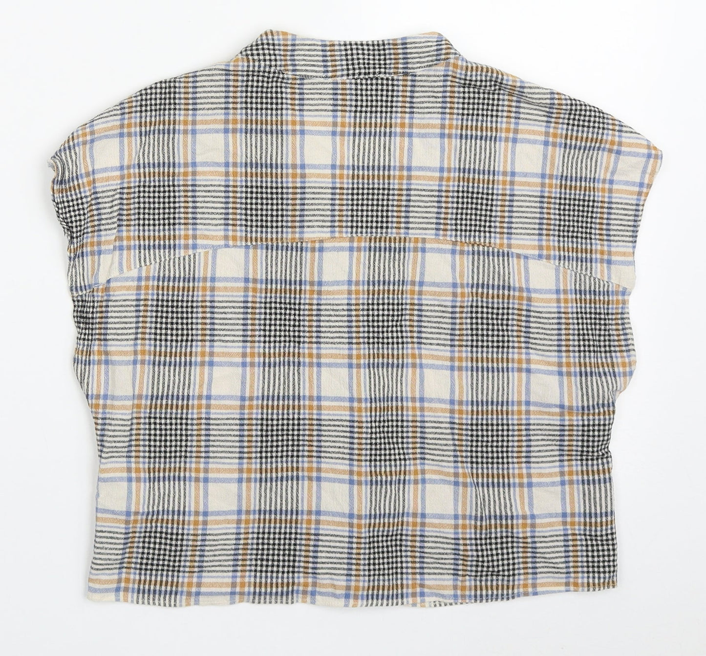 Primark Womens Beige Check Cotton Basic Button-Up Size 10 V-Neck