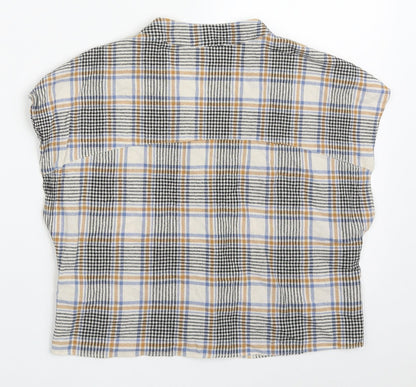 Primark Womens Beige Check Cotton Basic Button-Up Size 10 V-Neck