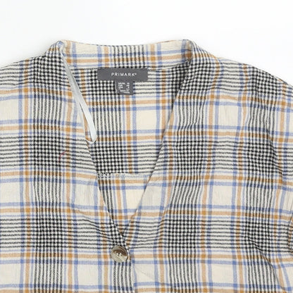 Primark Womens Beige Check Cotton Basic Button-Up Size 10 V-Neck