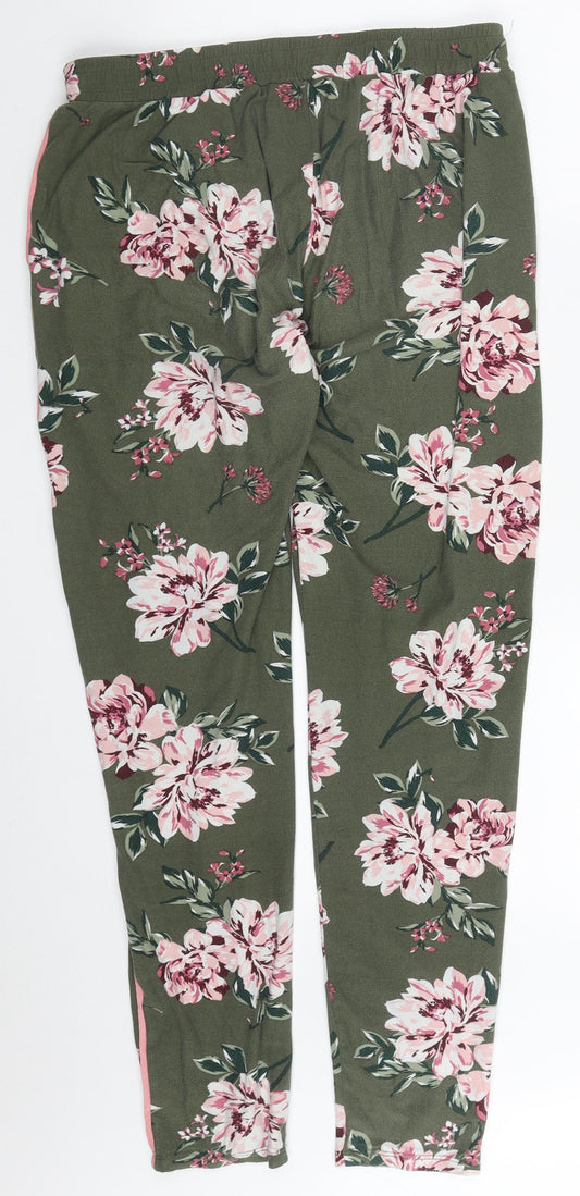 Primark Womens Green Floral Polyester Trousers  Size 10 L29.5 in Regular Drawstring - Pyjama Pants