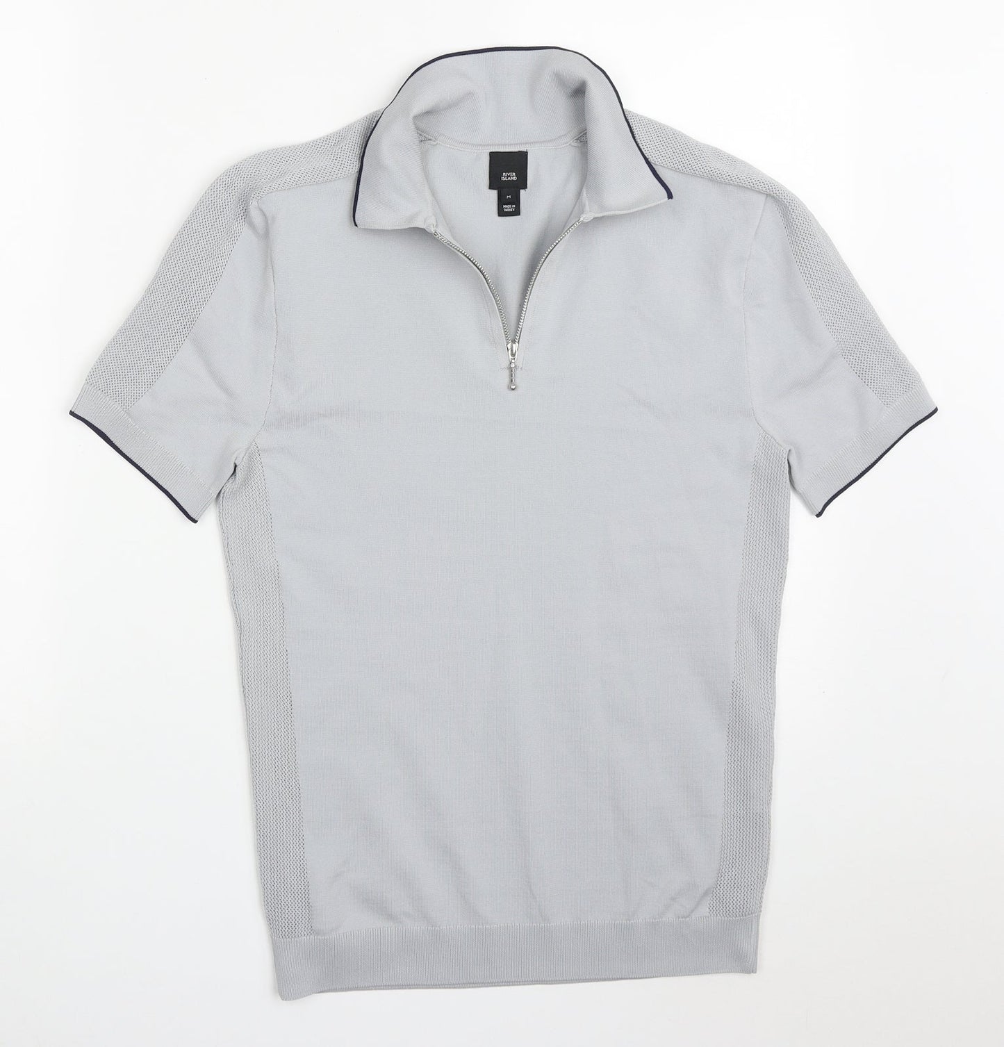 River Island Mens Grey  Polyester  Polo Size M Collared Pullover