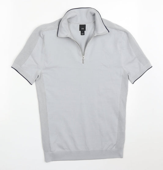 River Island Mens Grey  Polyester  Polo Size M Collared Pullover