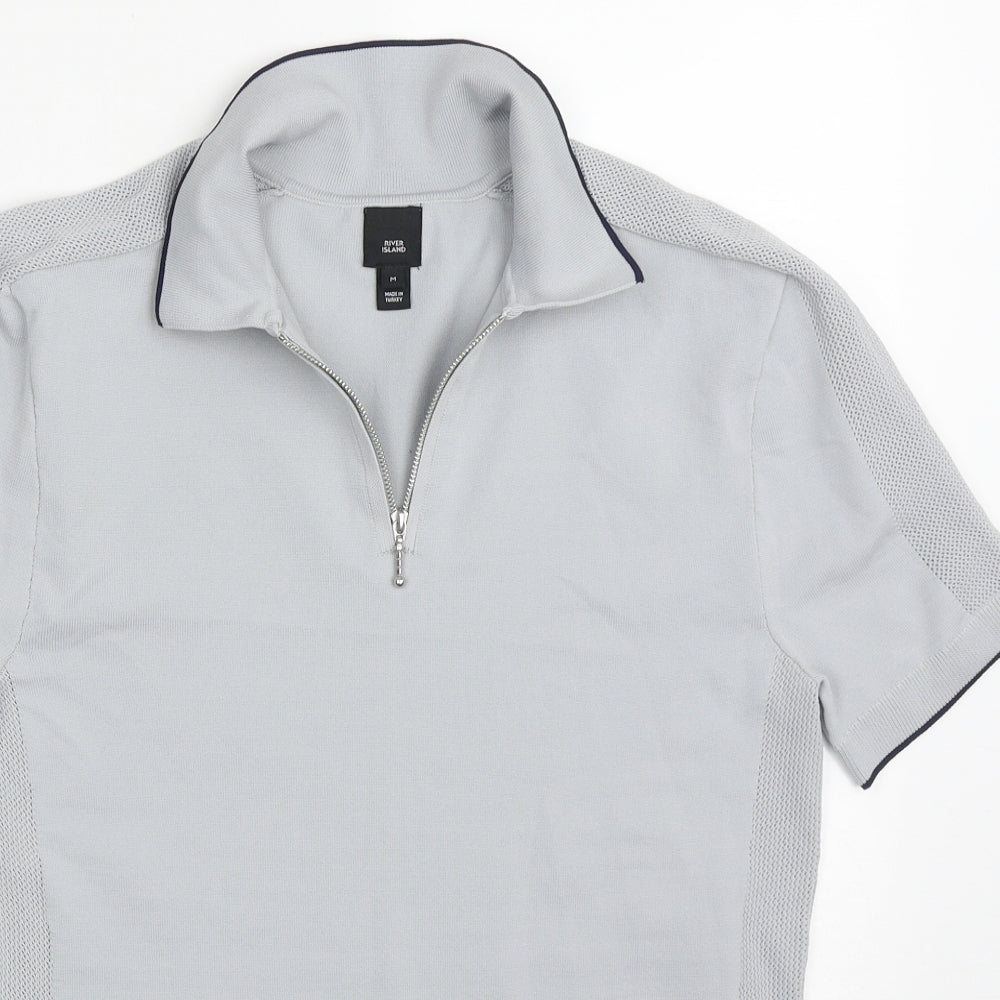 River Island Mens Grey  Polyester  Polo Size M Collared Pullover
