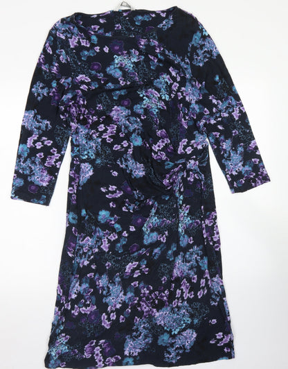 RJR.John Rocha Womens Black Floral Viscose Sheath  Size 16  Round Neck