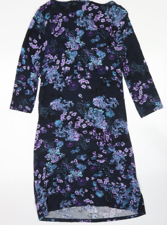 RJR.John Rocha Womens Black Floral Viscose Sheath  Size 16  Round Neck