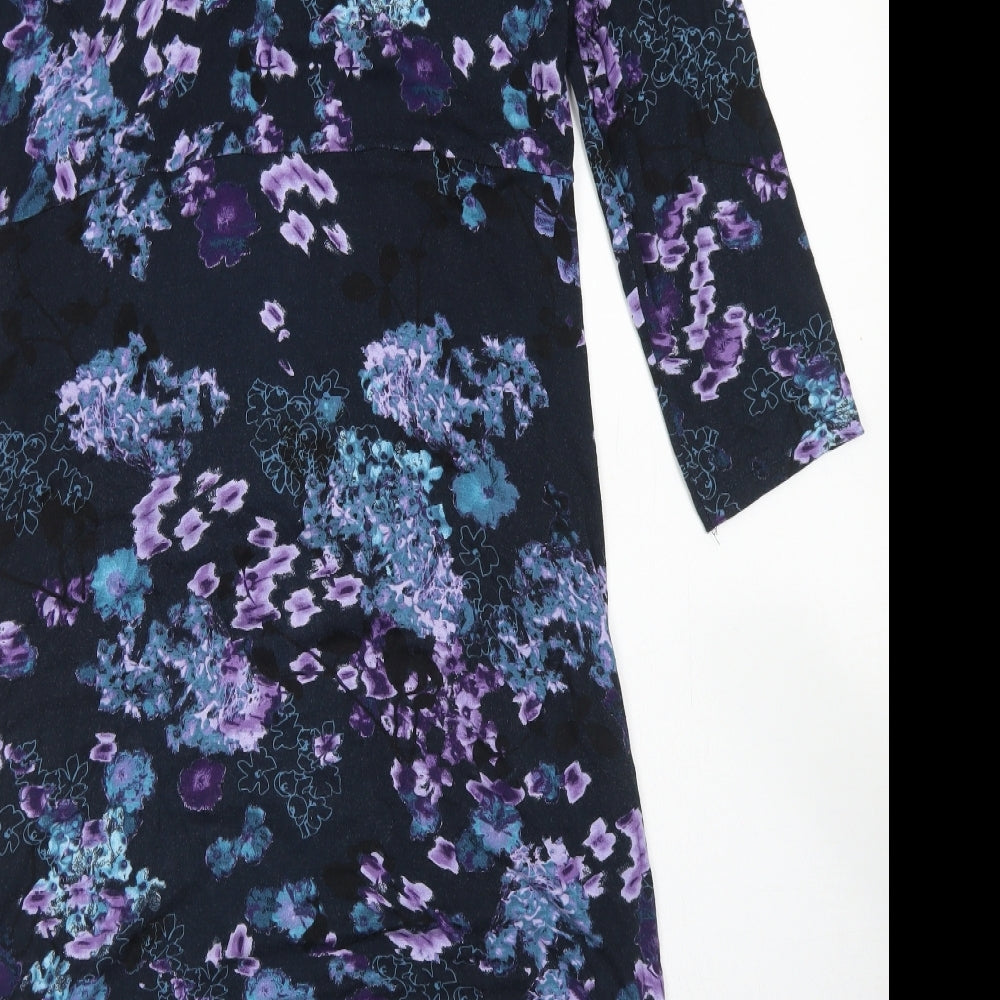 RJR.John Rocha Womens Black Floral Viscose Sheath  Size 16  Round Neck