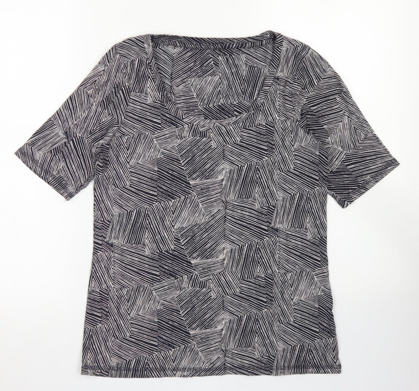 M&S Womens Blue Striped Cotton  T-Shirt Size 14 Scoop Neck