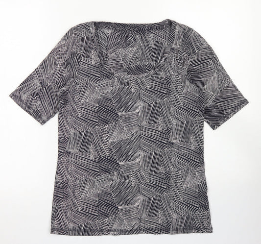 M&S Womens Blue Striped Cotton  T-Shirt Size 14 Scoop Neck