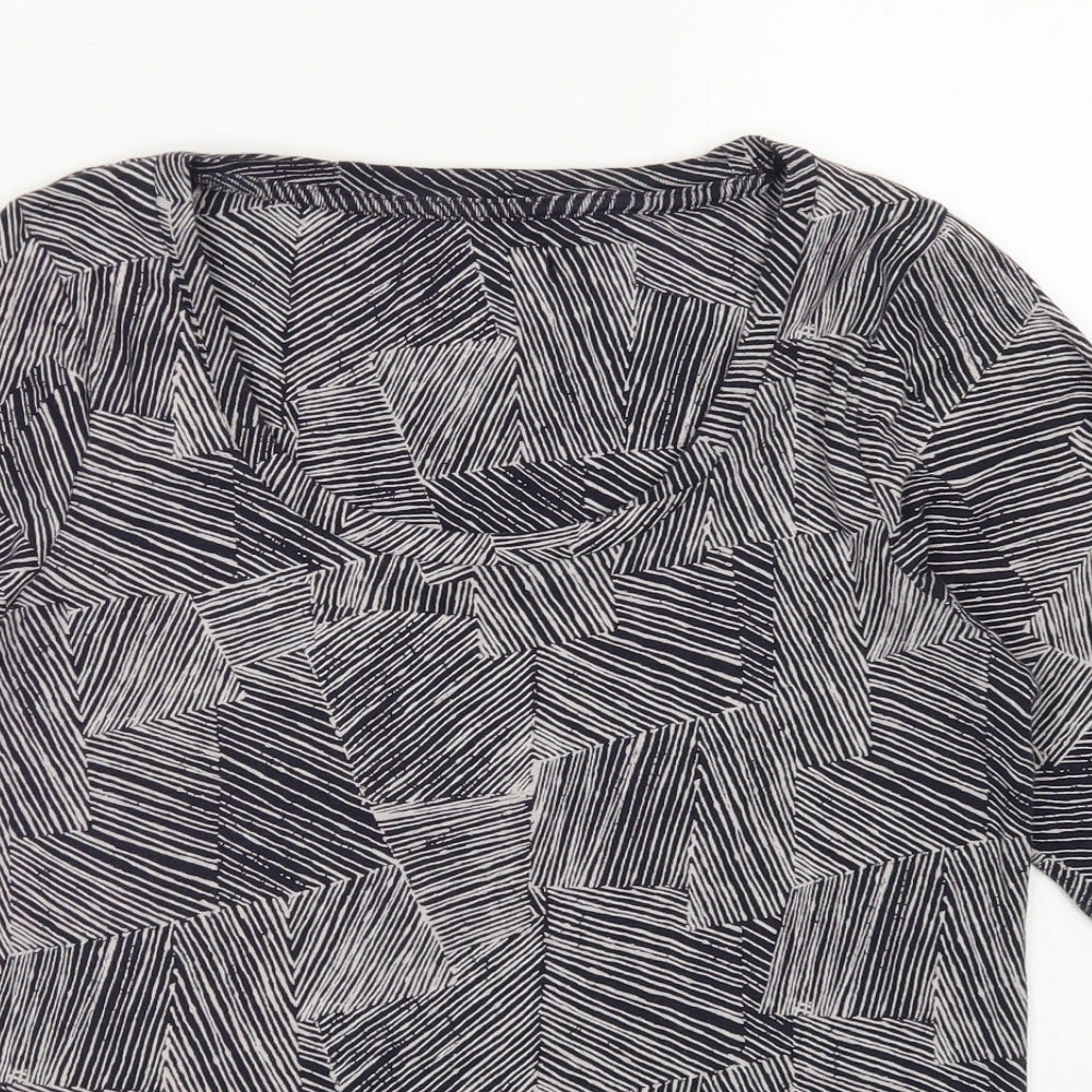 M&S Womens Blue Striped Cotton  T-Shirt Size 14 Scoop Neck