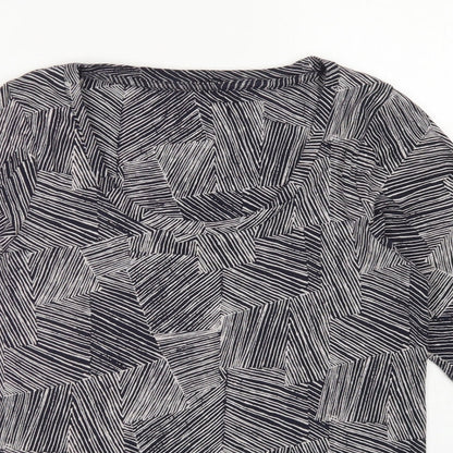 M&S Womens Blue Striped Cotton  T-Shirt Size 14 Scoop Neck