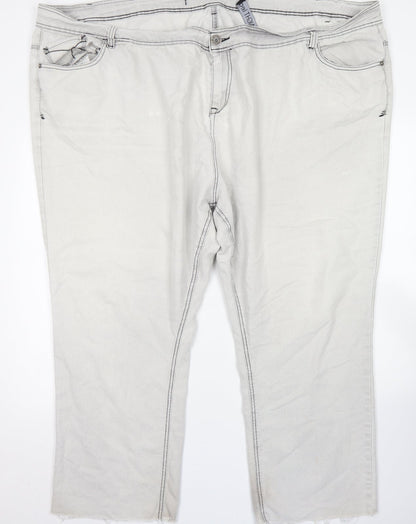 Evans Womens Grey  Cotton Straight Jeans Size 32 L25 in Regular Button