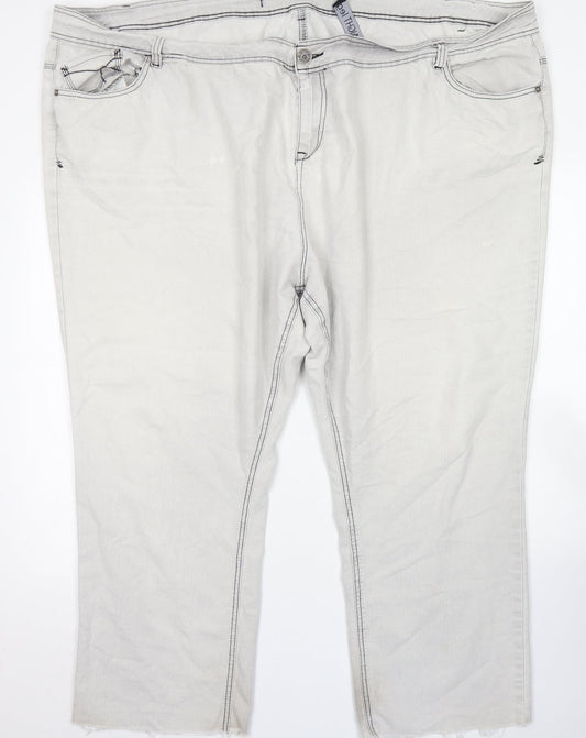 Evans Womens Grey  Cotton Straight Jeans Size 32 L25 in Regular Button