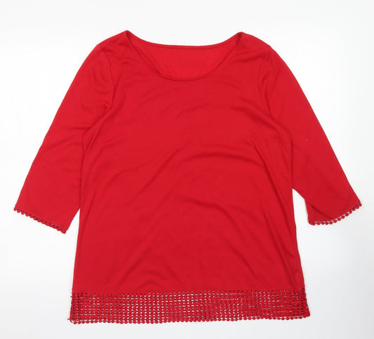 Evans Womens Red  Polyester Basic T-Shirt Size 14 Round Neck