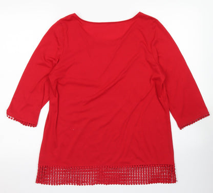Evans Womens Red  Polyester Basic T-Shirt Size 14 Round Neck