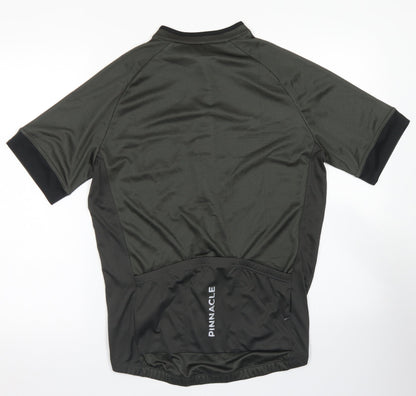 Pinnacle Mens Green  Polyester Basic T-Shirt Size L Crew Neck Zip