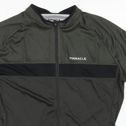 Pinnacle Mens Green  Polyester Basic T-Shirt Size L Crew Neck Zip