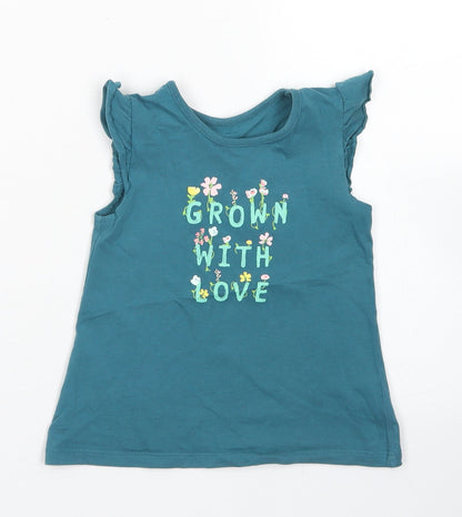 George Girls Blue  Cotton Basic T-Shirt Size 12-18 Months Crew Neck