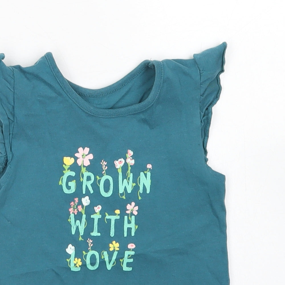 George Girls Blue  Cotton Basic T-Shirt Size 12-18 Months Crew Neck