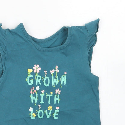 George Girls Blue  Cotton Basic T-Shirt Size 12-18 Months Crew Neck