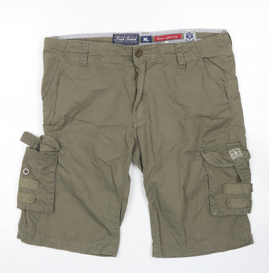 Fresh Brand Mens Green  Cotton Cargo Shorts Size XL L10 in Regular Button