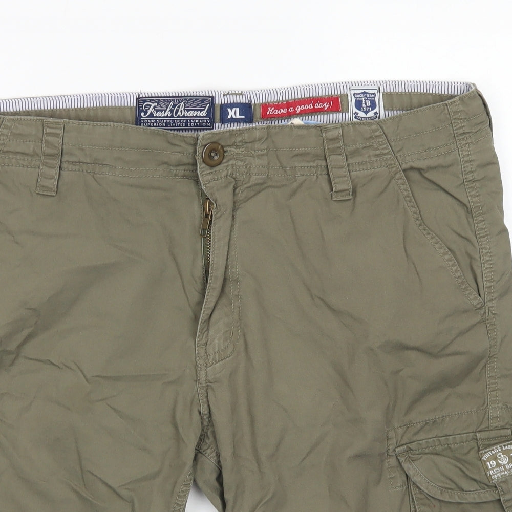 Fresh Brand Mens Green  Cotton Cargo Shorts Size XL L10 in Regular Button