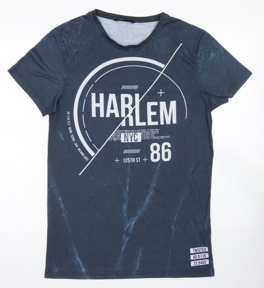 Twisted Soul Mens Blue  Polyester  T-Shirt Size S Crew Neck  - Harlem