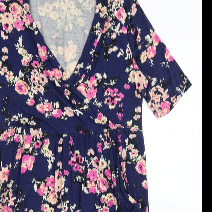 Billie & Blossom Womens Blue Floral Viscose Pencil Dress  Size 18  V-Neck