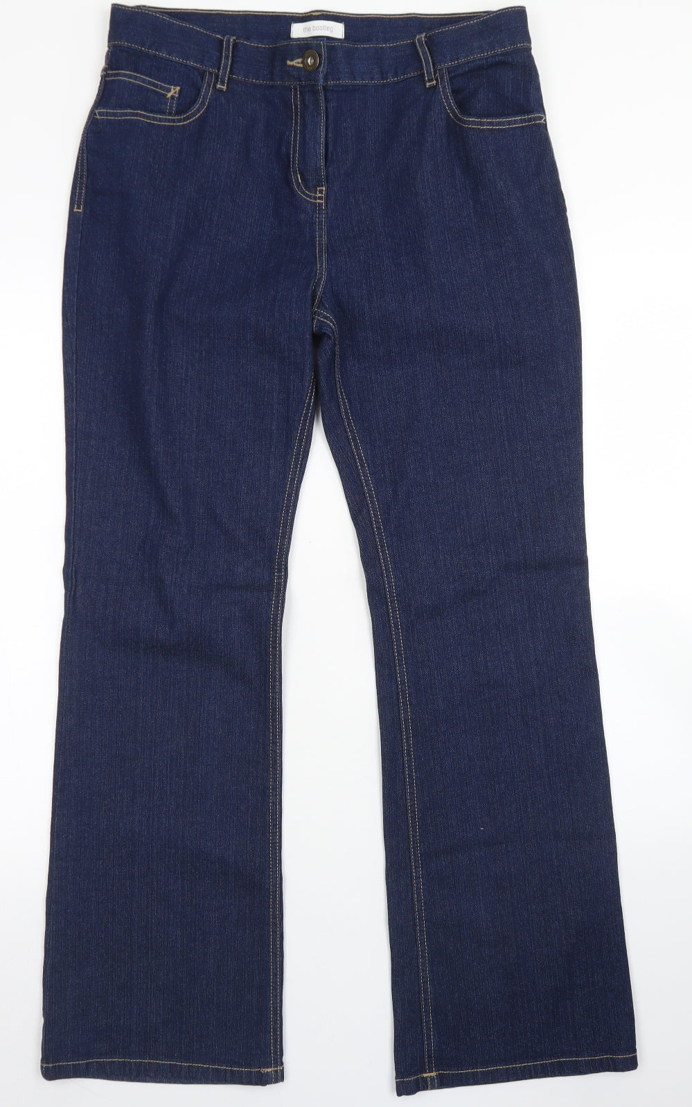 M&S Womens Blue  Cotton Bootcut Jeans Size 14 L30 in Regular Button