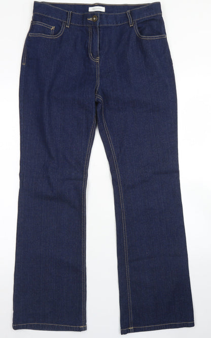 M&S Womens Blue  Cotton Bootcut Jeans Size 14 L30 in Regular Button