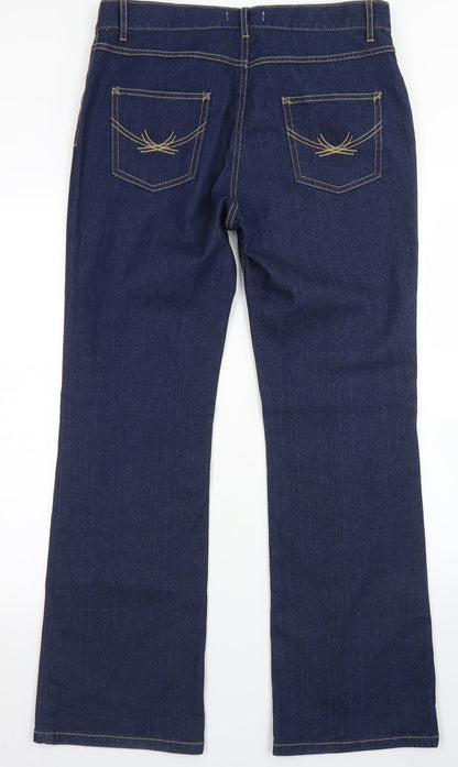 M&S Womens Blue  Cotton Bootcut Jeans Size 14 L30 in Regular Button