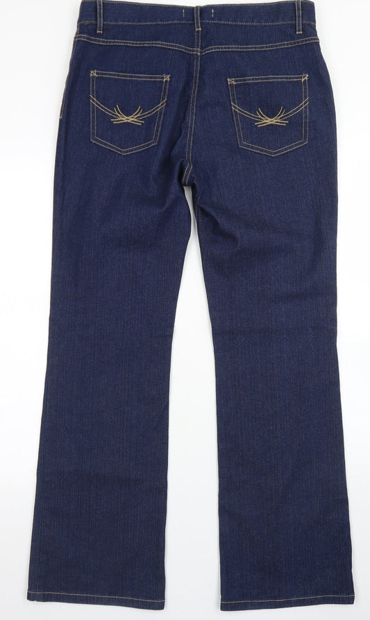 M&S Womens Blue  Cotton Bootcut Jeans Size 14 L30 in Regular Button