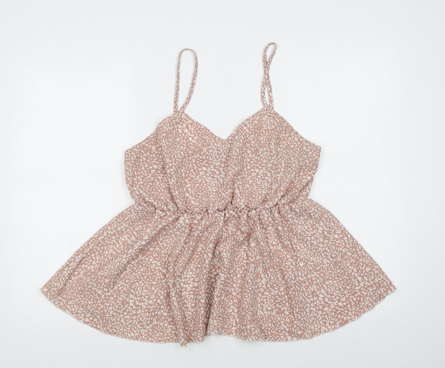 SheIn Womens Beige Animal Print Polyester Cropped Blouse Size L V-Neck