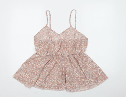 SheIn Womens Beige Animal Print Polyester Cropped Blouse Size L V-Neck