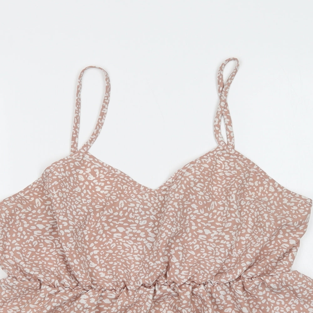 SheIn Womens Beige Animal Print Polyester Cropped Blouse Size L V-Neck