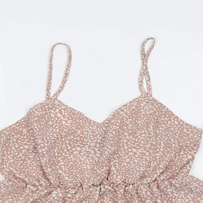 SheIn Womens Beige Animal Print Polyester Cropped Blouse Size L V-Neck