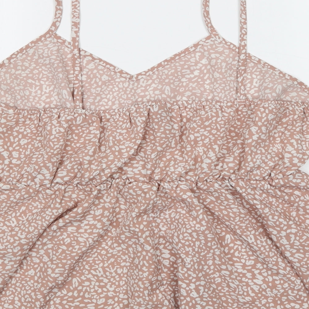 SheIn Womens Beige Animal Print Polyester Cropped Blouse Size L V-Neck