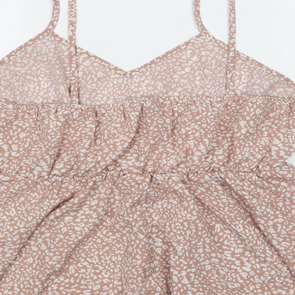 SheIn Womens Beige Animal Print Polyester Cropped Blouse Size L V-Neck