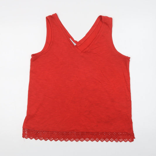 Papaya Womens Red  Viscose Basic T-Shirt Size 14 V-Neck - Lace Detail