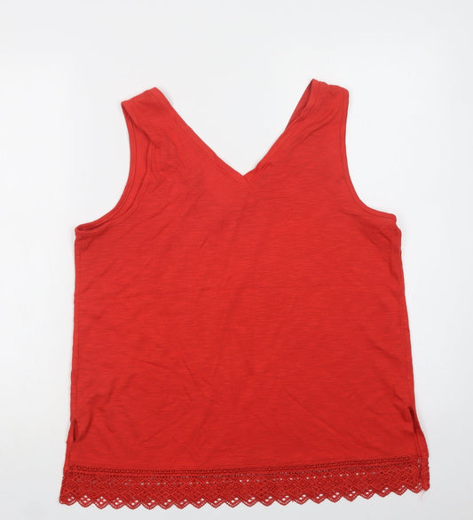 Papaya Womens Red  Viscose Basic T-Shirt Size 14 V-Neck - Lace Detail