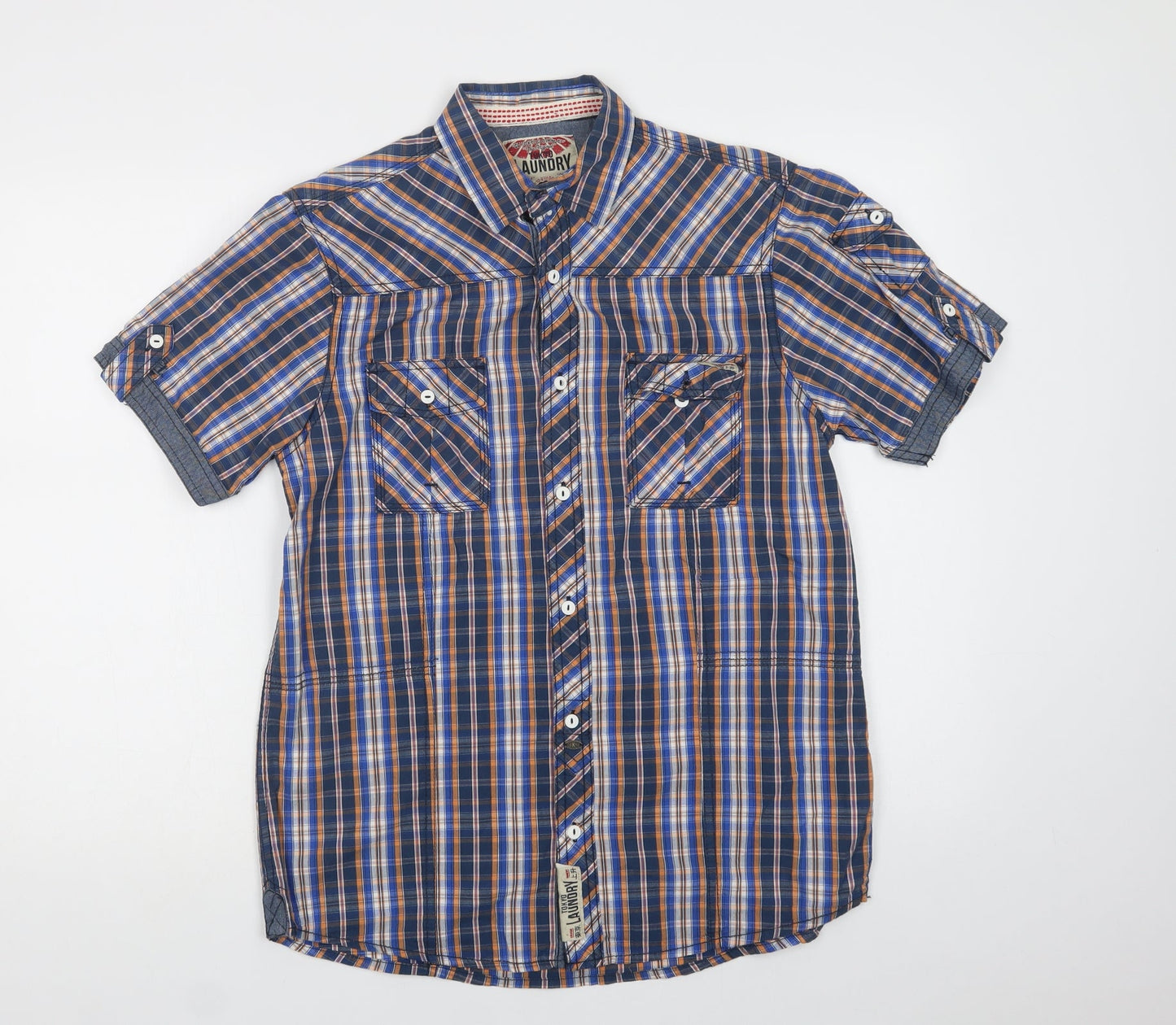 Tokyo Laundry Mens Blue Check Cotton  Button-Up Size M Collared Button
