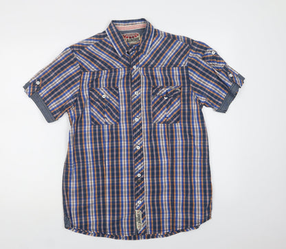 Tokyo Laundry Mens Blue Check Cotton  Button-Up Size M Collared Button