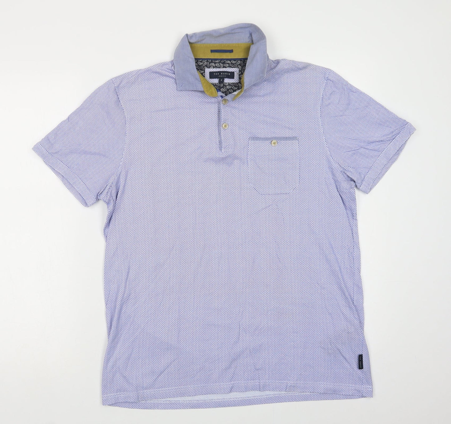 Ted Baker Mens Blue Geometric Cotton  Polo Size M Collared Button