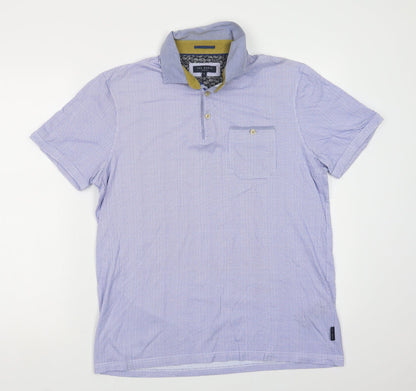Ted Baker Mens Blue Geometric Cotton  Polo Size M Collared Button