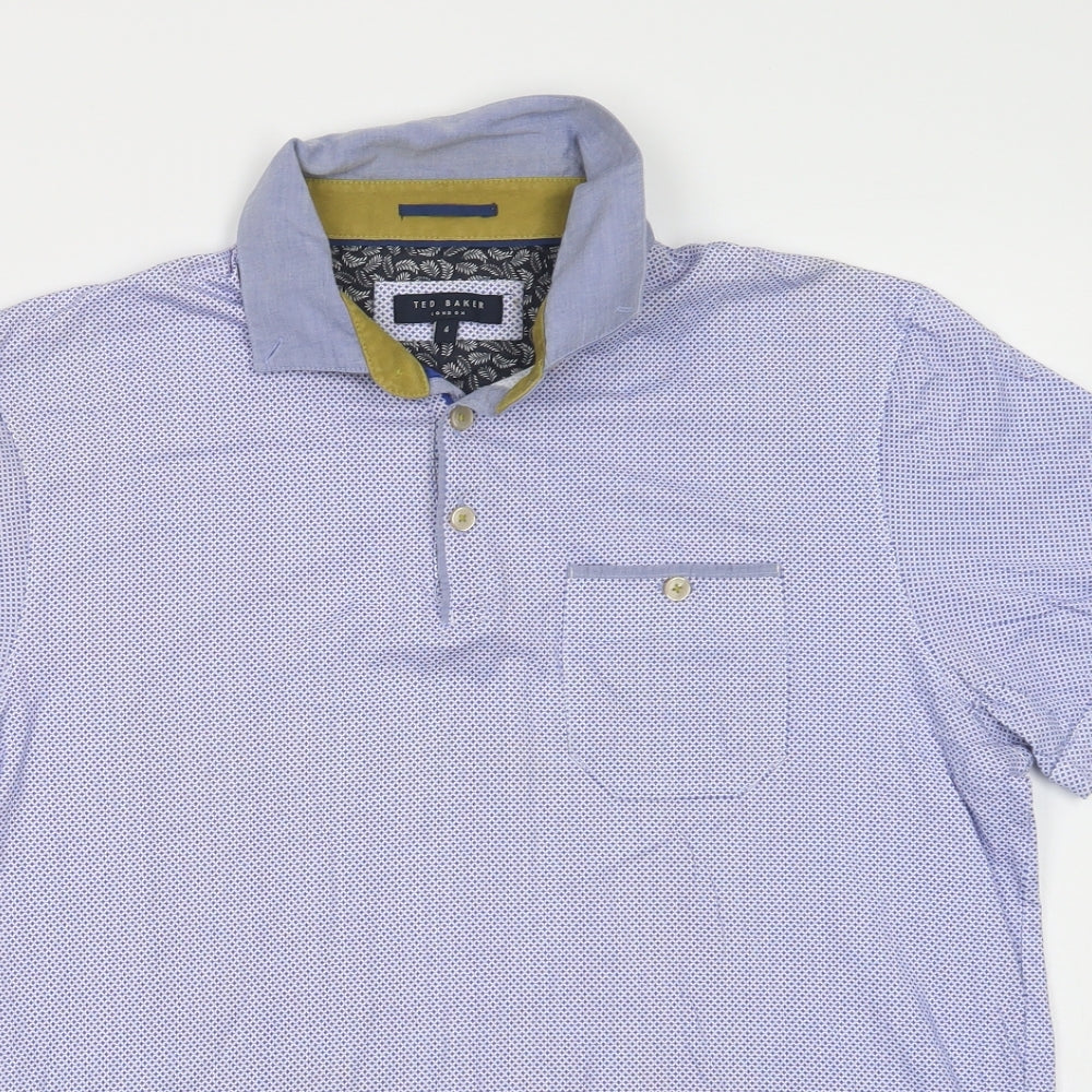 Ted Baker Mens Blue Geometric Cotton  Polo Size M Collared Button
